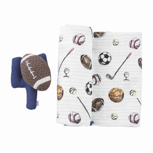 
            
                Load image into Gallery viewer, Football Swaddle &amp;amp; Rattle Set
            
        