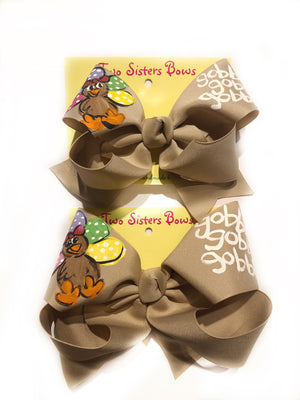 
            
                Load image into Gallery viewer, Gobble Gobble Gobble! - Handpainted Tan Hair bow - Choose 6” or 8”
            
        