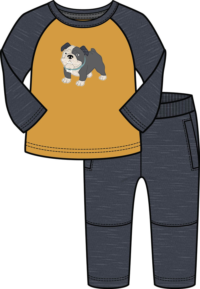 
            
                Load image into Gallery viewer, Bulldog Applique’ Mix Up Tee With Charcoal Terry Pants - Select Size
            
        