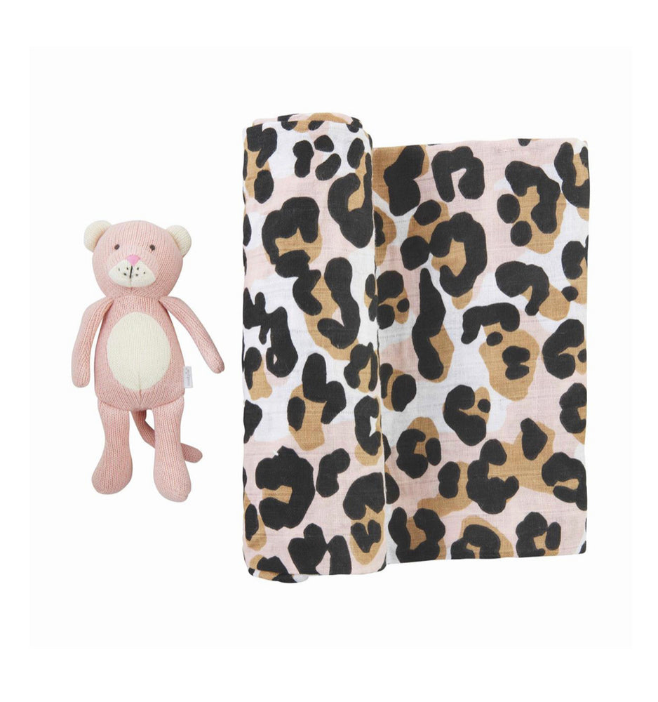 
            
                Load image into Gallery viewer, Leopard Swaddle &amp;amp; Rattle Set
            
        