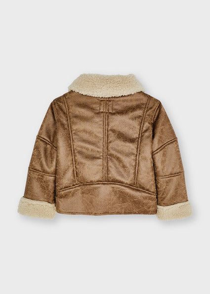 Wool Shearling Detailed Coffee Girls’ Coat - Select Size