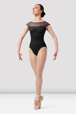 M5100LM - Ladies Black Mirella Chevron Boat Neck Leotard - Select Size