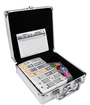 
            
                Load image into Gallery viewer, Mexican Train Dominoes In Aluminum Carrying Case
            
        