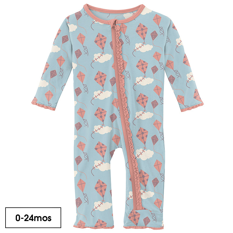 
            
                Load image into Gallery viewer, Spring Day Kites Print Muffin Ruffle Coverall With Zipper - Select Size
            
        