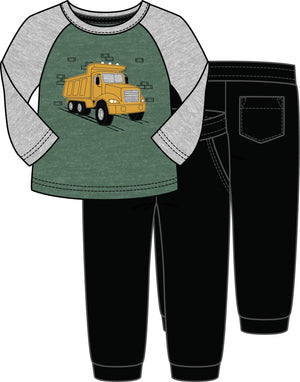 Dump Truck Applique’ Long Sleeve Top With Black Terry Pants - Select Size