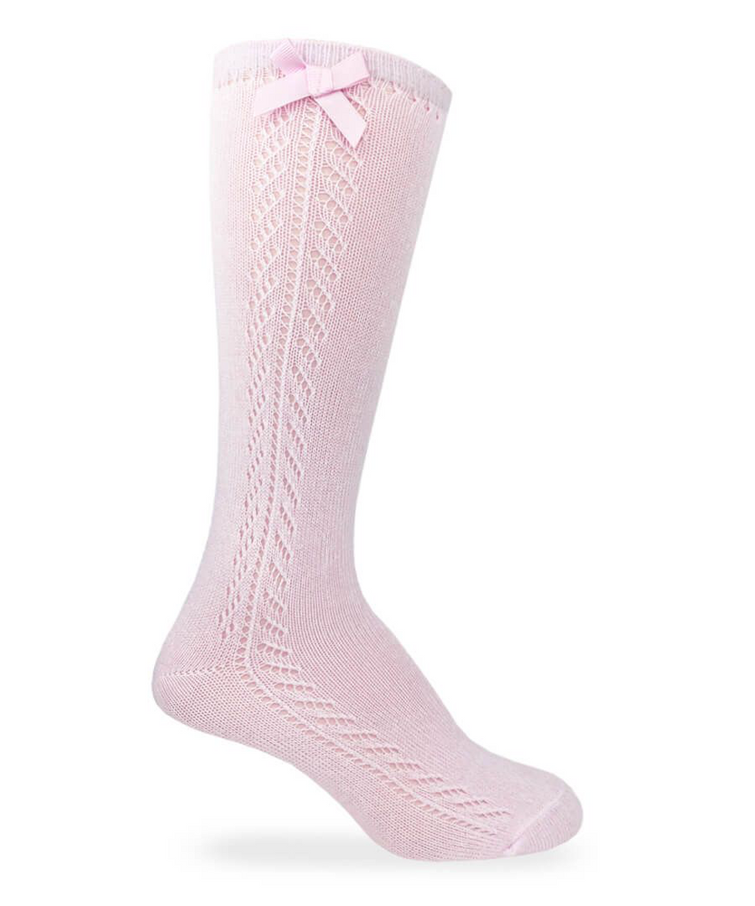 Pointelle Bow Knee High Pink Socks - Select Size