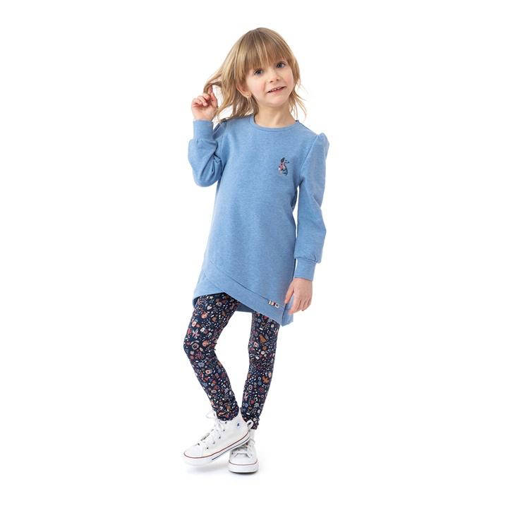 Noruk Light Blue Girls Tunic & Navy Print Legging Set - Select Size