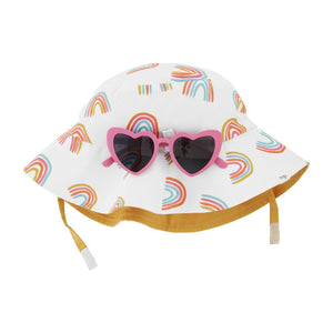 White Rainbow Sun Hat & Pink Sunglasses Set