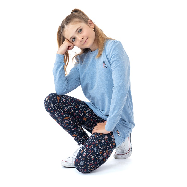 Noruk Light Blue Girls Tunic & Navy Print Legging Set - Select Size