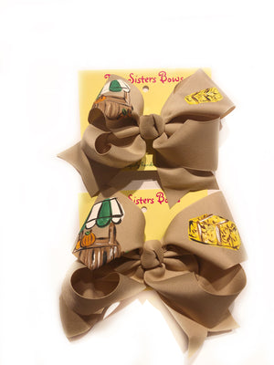 
            
                Load image into Gallery viewer, Pumpkin Stand - Handpainted Tan Hair bow - Choose 6” or 8”
            
        