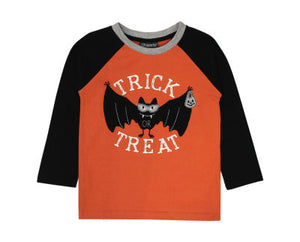 Halloween Trick Or Treat Bat Boys Burnt Orange Long Sleeve Raglan Top - Select Size