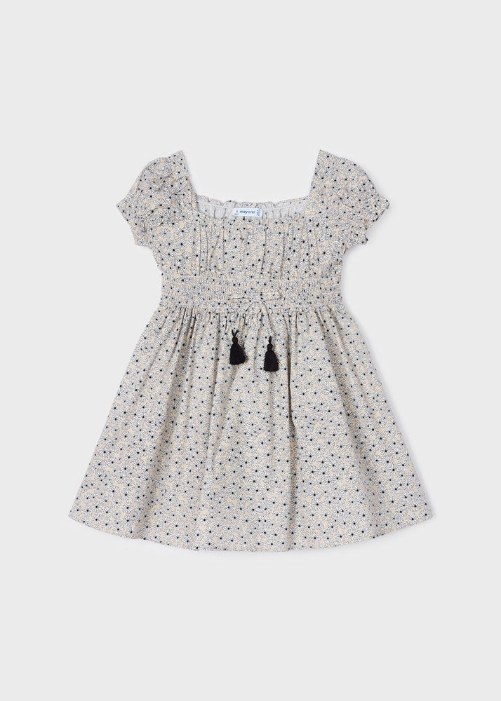 Almond Printed Sustainable Girls Cotton Dress - Select Size