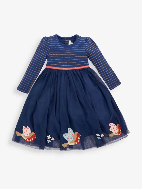 Navy Robin Party Dress - Navy & Gold- Select Size