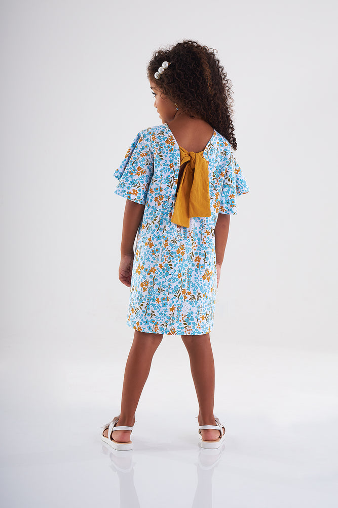 Blue Floral Elastane Jersey Dress - Select Size
