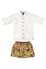 White Linen Shirt & Microfiber Bermuda Shorts Set - Select Size