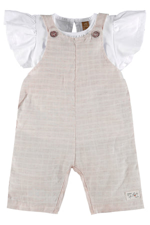Tan Linen Overalls and Single Jersey Blouse Set - Select Size