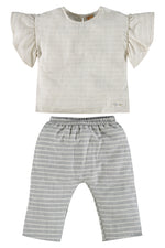 Off White Linen Blouse and Grey Woven Pants Set - Select Size