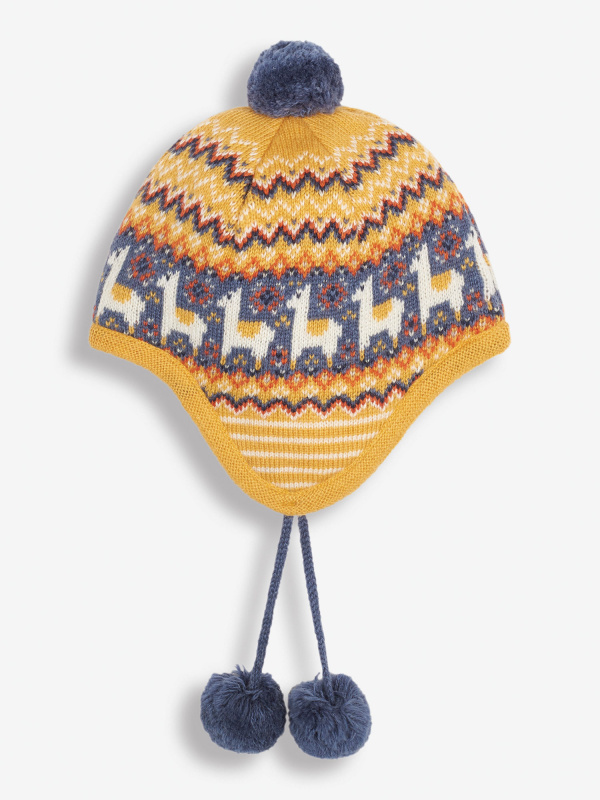 Llama Fair Isle Hat - Mustard Yellow - Select Size