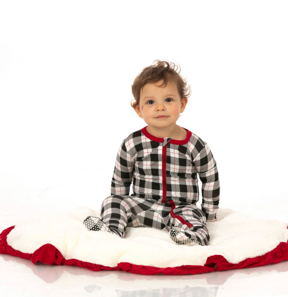 
            
                Load image into Gallery viewer, Midnight Holiday Plaid Print Footie With Zipper - Select Size
            
        