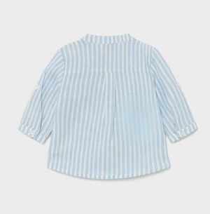 Fresh Blue Striped Linen Long Sleeve Infant Boy’s Shirt - Select Size