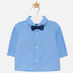 Sky Blue Long Sleeve Button Down Shirt With Bow Tie
