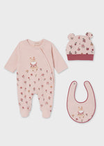 Baby Rose Bunny Infant Girls Footed Onesie, Bib & Hat Gift Set - Select Size