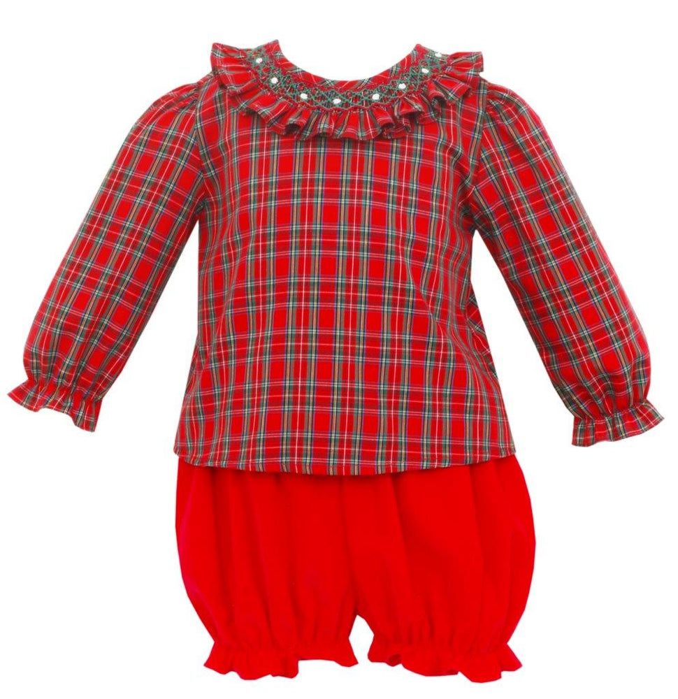 
            
                Load image into Gallery viewer, Red Plaid &amp;amp; Red Corduroy Girl’s Long Sleeve Bloomer Set - Select Size
            
        