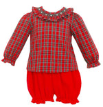 Red Plaid & Red Corduroy Girl’s Long Sleeve Bloomer Set - Select Size