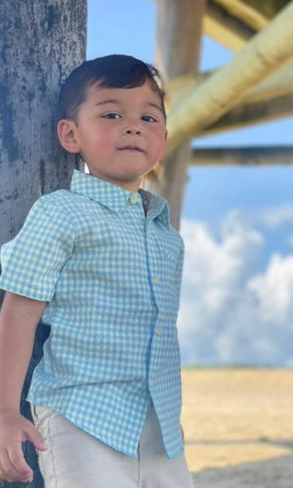 Pier Lemon & Blue Plaid Boys Short Sleeve Shirt - Select Size