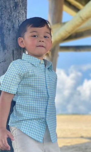 Pier Lemon & Blue Plaid Boys Short Sleeve Shirt - Select Size