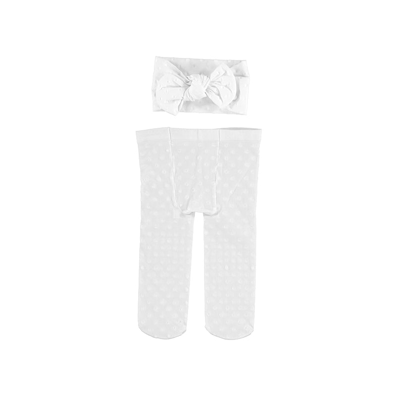 
            
                Load image into Gallery viewer, White Infant Polka Dot Tights &amp;amp; Headband Set - Select Size
            
        