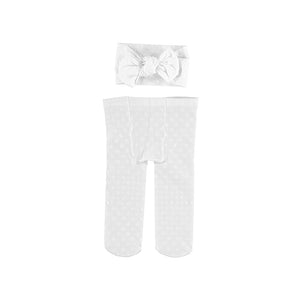 
            
                Load image into Gallery viewer, White Infant Polka Dot Tights &amp;amp; Headband Set - Select Size
            
        