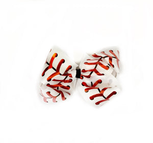 Baseball Stitch Print White with Red 7 Inch Bow