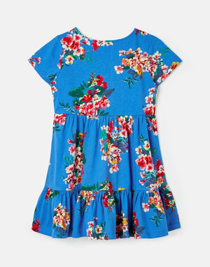 Evelyn Blue Floral Short Sleeve Tiered Jersey Dress  - 2-12yrs - Select Size