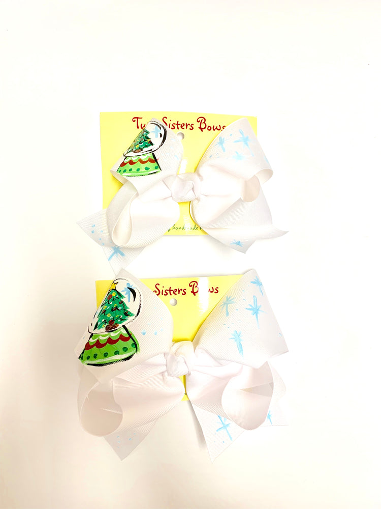 Snow Globe  -Handpainted White Hair bow - Choose 6” or 8”