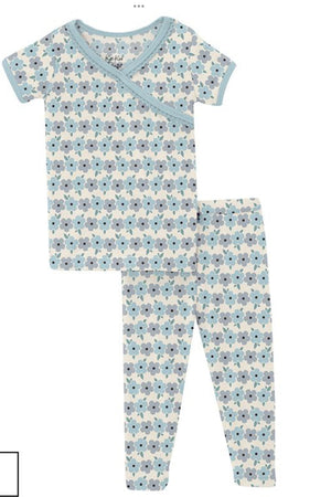 Natural Hydrangea Print Short Sleeve Scallop Kimono Pajama Set- Select Size