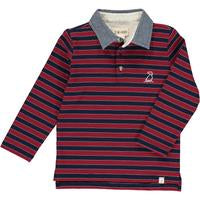 Waverly Wine & Navy Long Sleeve Polo Shirt With Chambray Collar - Select Size