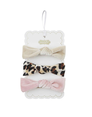 Taupe Leopard Velvet Bow Rolled Headband 3 Piece Set