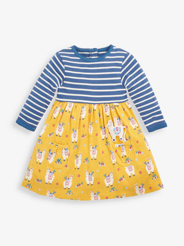 Llama Print Mix & Match Dress - Mustard & Blue  - Select Size