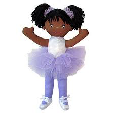 18” Ballerina Doll with Pigtails - African American With Lavender