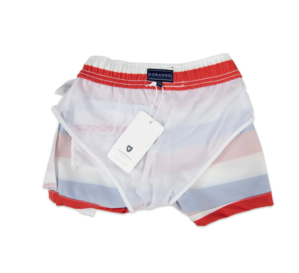 Red, White & Blue Stripe Quick Dry Swim Board Shorts - Select Size