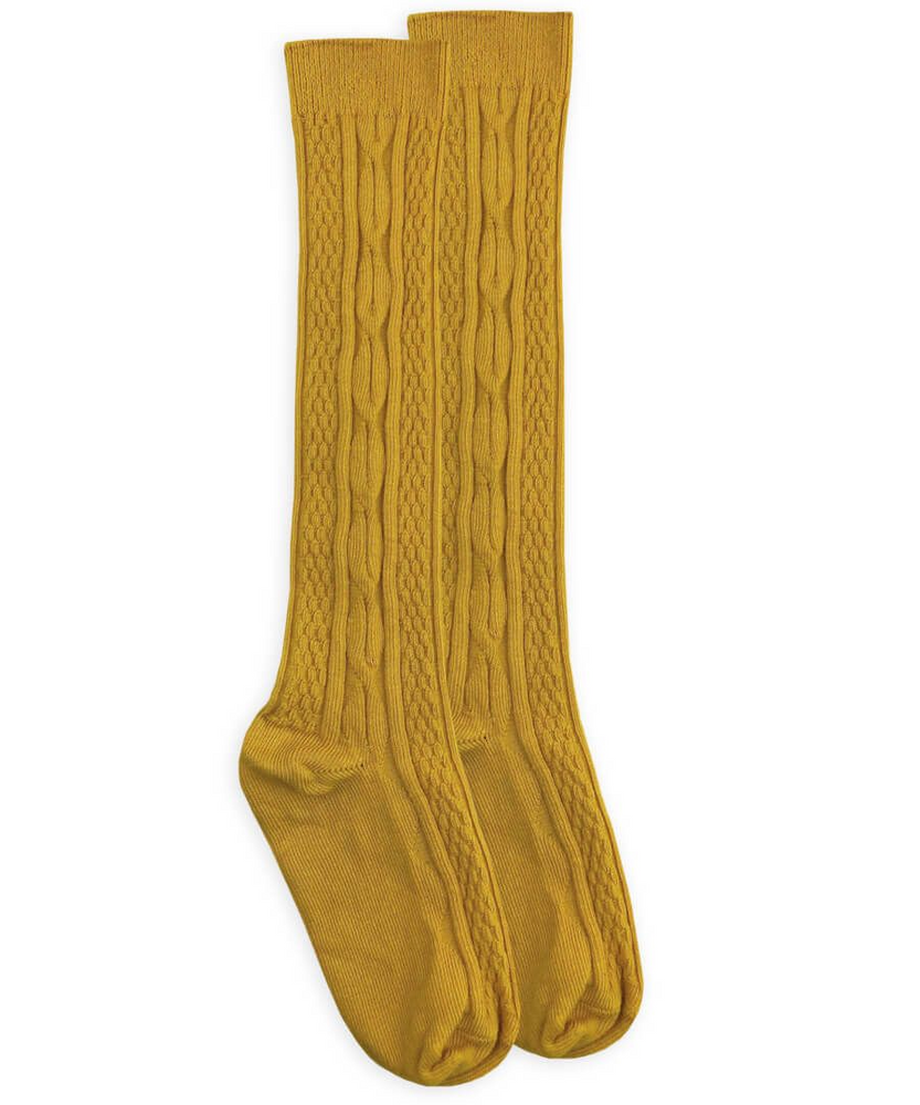 Cable Knee High Mustard Socks - Select Size