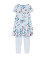 Iona Light Blue Floral Short Sleeve Dress & Legging Set - Select Size