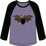 Halloween Bat Applique’ Girls Long Sleeve Purple Raglan Top - Select Size