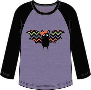 Halloween Bat Applique’ Girls Long Sleeve Purple Raglan Top - Select Size