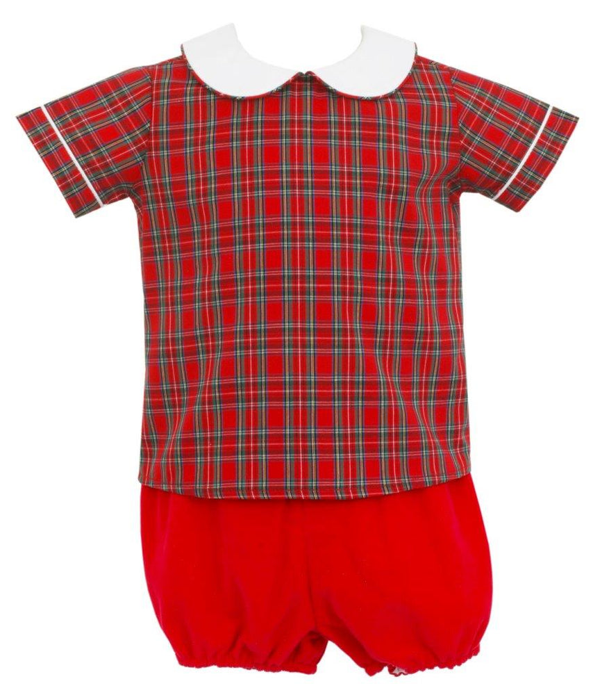 
            
                Load image into Gallery viewer, Red Corduroy Red Plaid Boy’s Short Set - Select Size
            
        