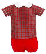 Red Corduroy Red Plaid Boy’s Short Set - Select Size