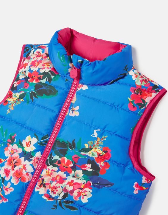 Flip It Reversible Girls Blue Floral Padded Vest  - Select Size