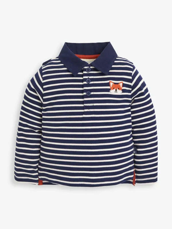 Fox Polo Shirt in Navy & Ecru - select size