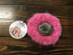 Hot Pink Waverly Knit Hat with Brown & Grey Faux-Fur Pom Pom -Select Size